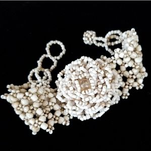 Vintage Art Deco Glass Beaded Flower Cuff Bracelet